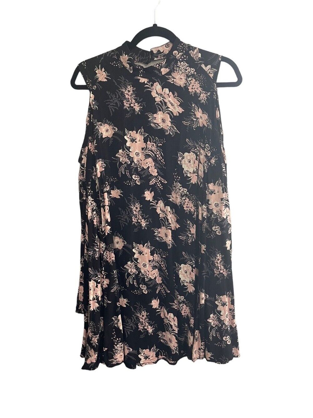 NWT Angie Medium Black Cold Shoulder Dress Choker Neck Open Back Floral #7180